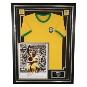 Pele Signed Brazil Football Shirt. Superior Frame Silver