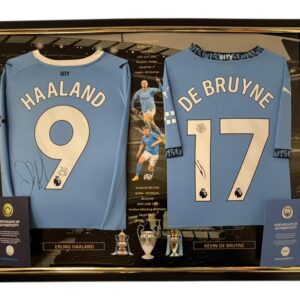 Erling Haaland and Kevin De Bruyne of Manchester City Signed Jersey Treble Winners