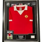 george best signed display with shirt