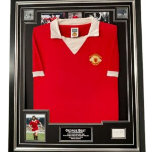 george best signed display with shirt
