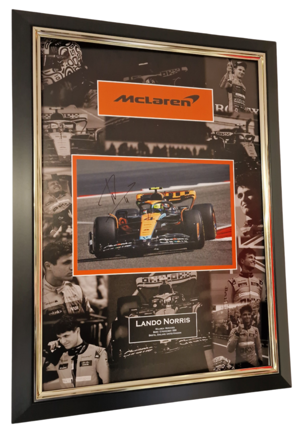 CASQUE LANDO NORRIS McLaren F1 Formule 1 2021 photo signée présentoir