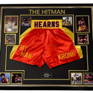 thomas hearns signed boxing trunks