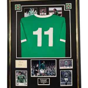George Best Framed Signed Display with Northern Ireland Shirt