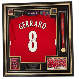 Steven Gerrard of Liverpool Signed and Framed Shirt With Medal