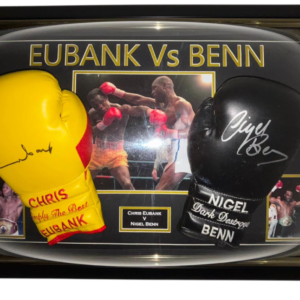 Framed Nigel Benn and Chris Eubank Signed Boxing Gloves