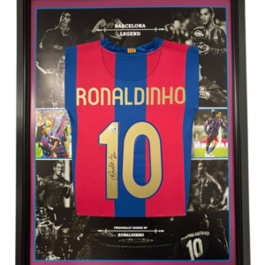 Ronaldinho of Barcelona Framed Signed Shirt BECKETT AUTHENTICATED