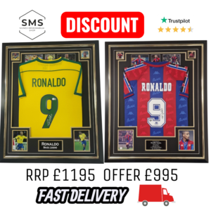 Ronaldo R9 of BARCELONA and Brazil Signed Shirt x 2 Beckett Bas Authenticated