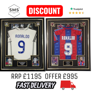 Framed Barcelona and Mardid Legend Ronaldo de Lima Signed Shirt x2 Beckett Authenticated