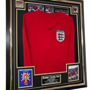 Framed Bobby Charlton Signed Shirt 1966 Winners Display