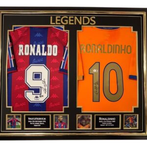 RONALDINHO and Ronaldo Nazario of BARCELONA Signed Shirts BECKET T Autheticated
