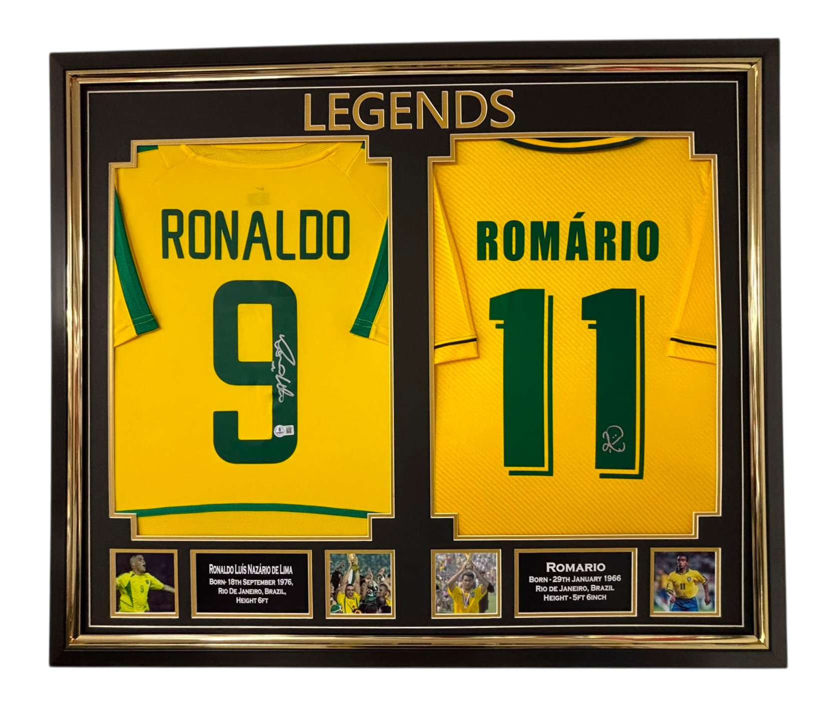 BRAZIL LEGENDS RONALDO AND ROMARIO SIGNED JERSEYS
