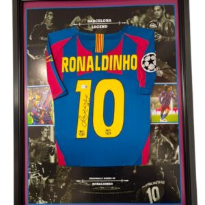 Rare Ronaldinho of Barcelona Framed Signed Shirt BECKETT AUTHENTICATED