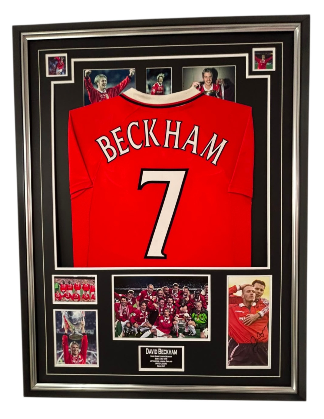 framed david beckham signed photo and shirt united 1999