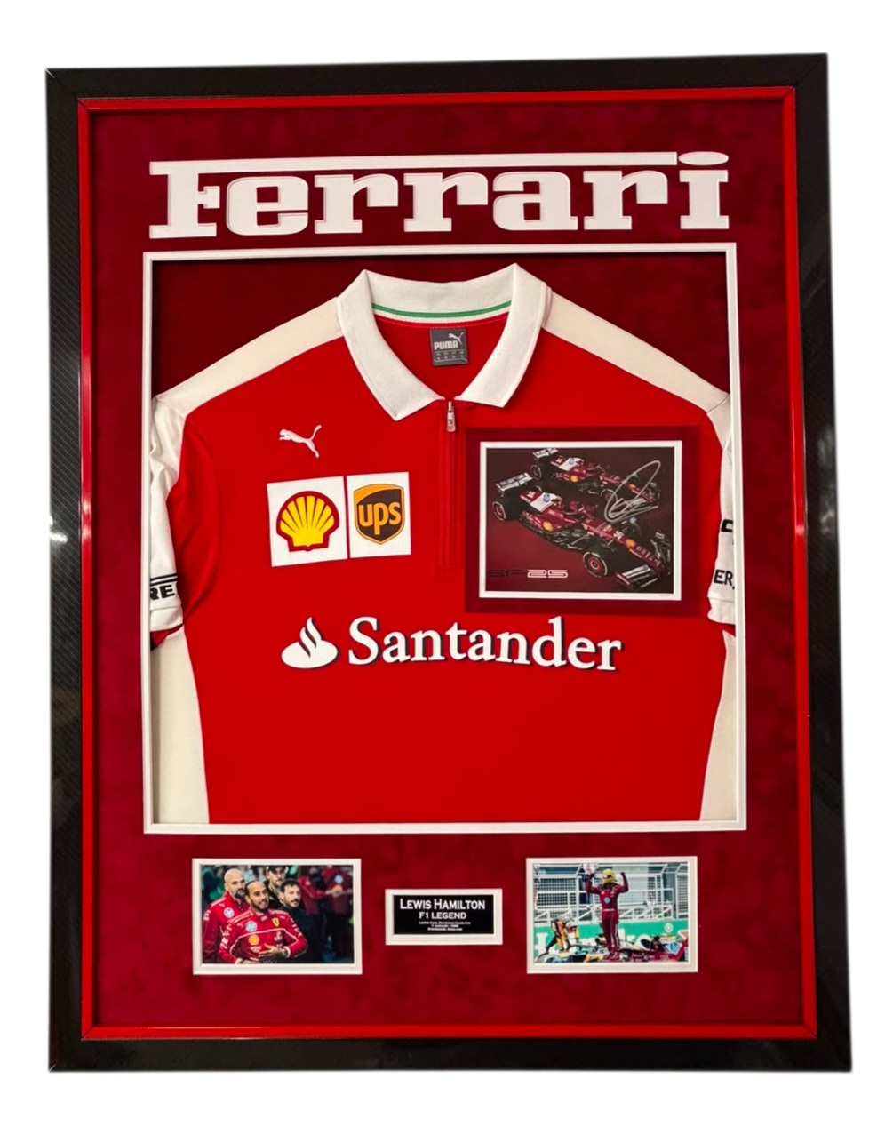 framed lewis hamilton signed photograph with shirt