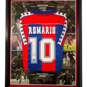 Framed ROMARIO Signed Shirt Barcelona LEGEND