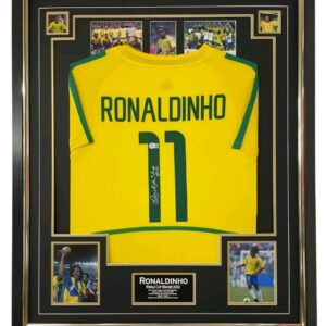 FRAMED Ronaldinho of Brazil Signed Shirt Becket Authenticated
