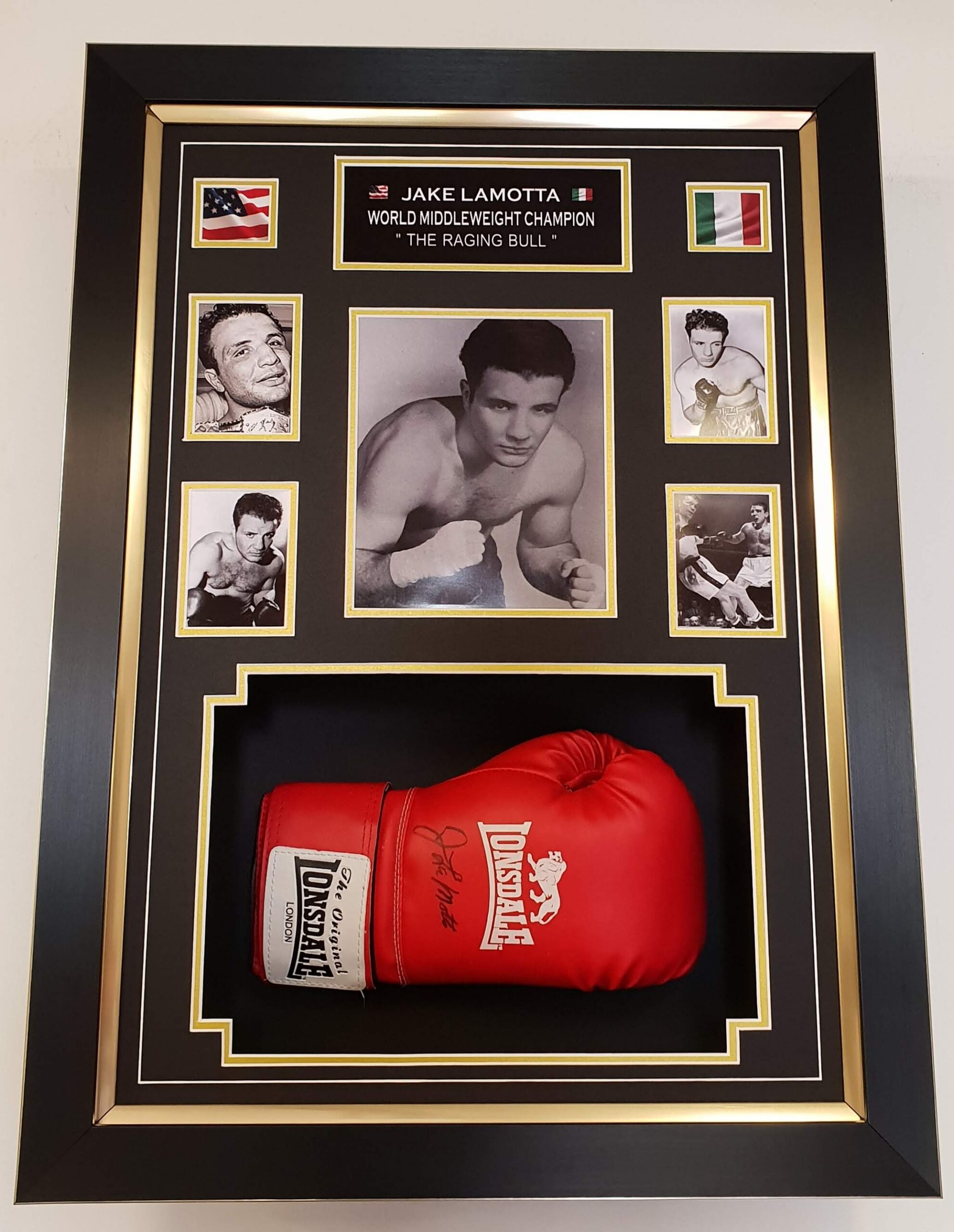 JAKE LAMOTTA SIGNED BOXING GLOVE CERTIFICATE AUTHENTCIATED