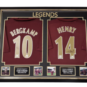 Highbury 2005 2006 Dennis Bergkamp and Thierry Henry Signed Shirts Framed