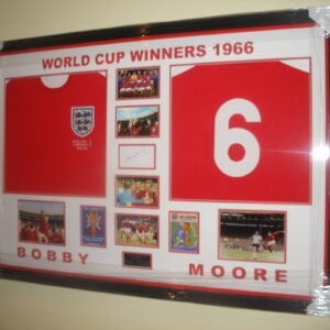 RARE Bobby Moore Signed Display with England Shirt