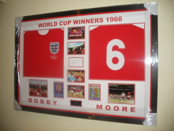RARE Bobby Moore Signed Display with England Shirt