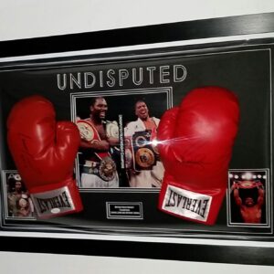 Anthony Joshua and Lennox Lewis Signed boxing Gloves Display