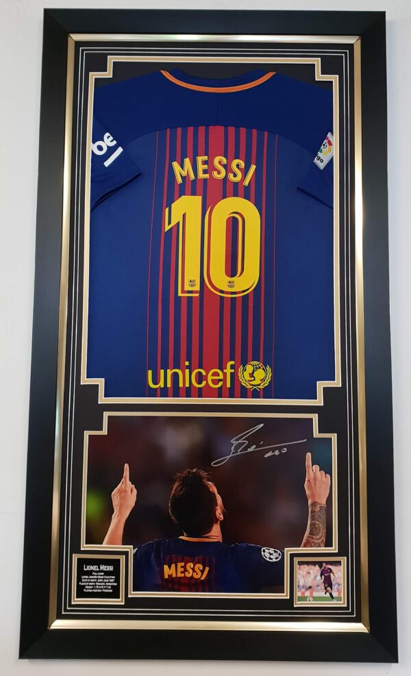 Lionel Messi of Barcelona Signed Photo and Shirt FRAMED