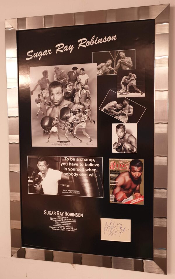 EXTREMELY RARE SUGAR RAY ROBINSON SIGNED DISPLAY Photo and Picture Montage