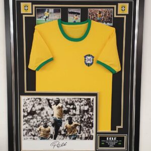 Pele of Brazil Signed Photo with Brazil Shirt Framed  Display