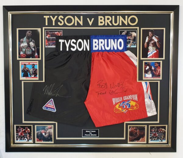 Mike Tyson and Frank Bruno Signed Boxing Shiorts