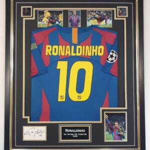 Ronaldinho of Barcelona Signed Display with Shirt