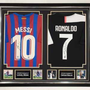Lionel Messi of Barcelona and Cristiano Ronaldo Signed Shirt Display